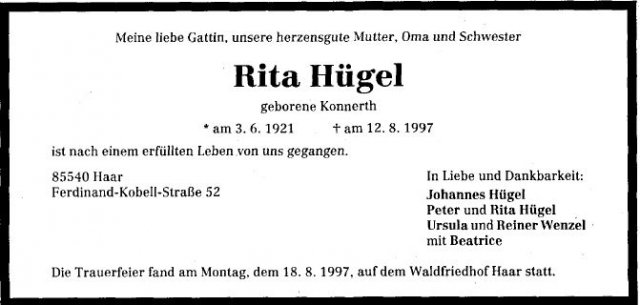 Konnerth Rita 1921-1997 Todesanzeige